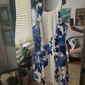 Ralph Lauren Blue and White A-Line Midi Dress.